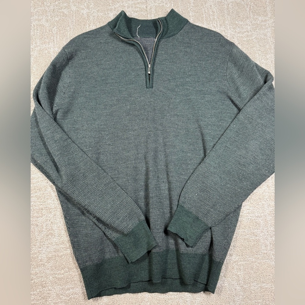 Peter Millar Breaker Birdseye Quarter Zip Sweater In Balsam 100% Wool READ
